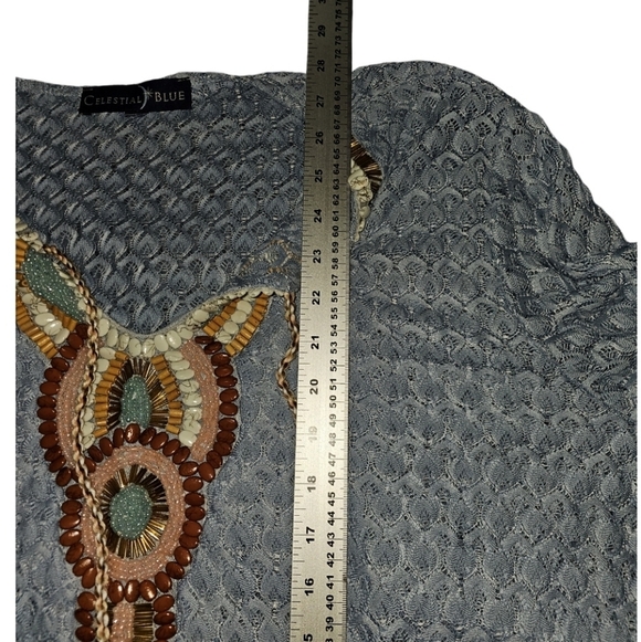 70s style Beaded Celestial Blue Crotchet Top Boho Bohemian - Picture 9 of 11